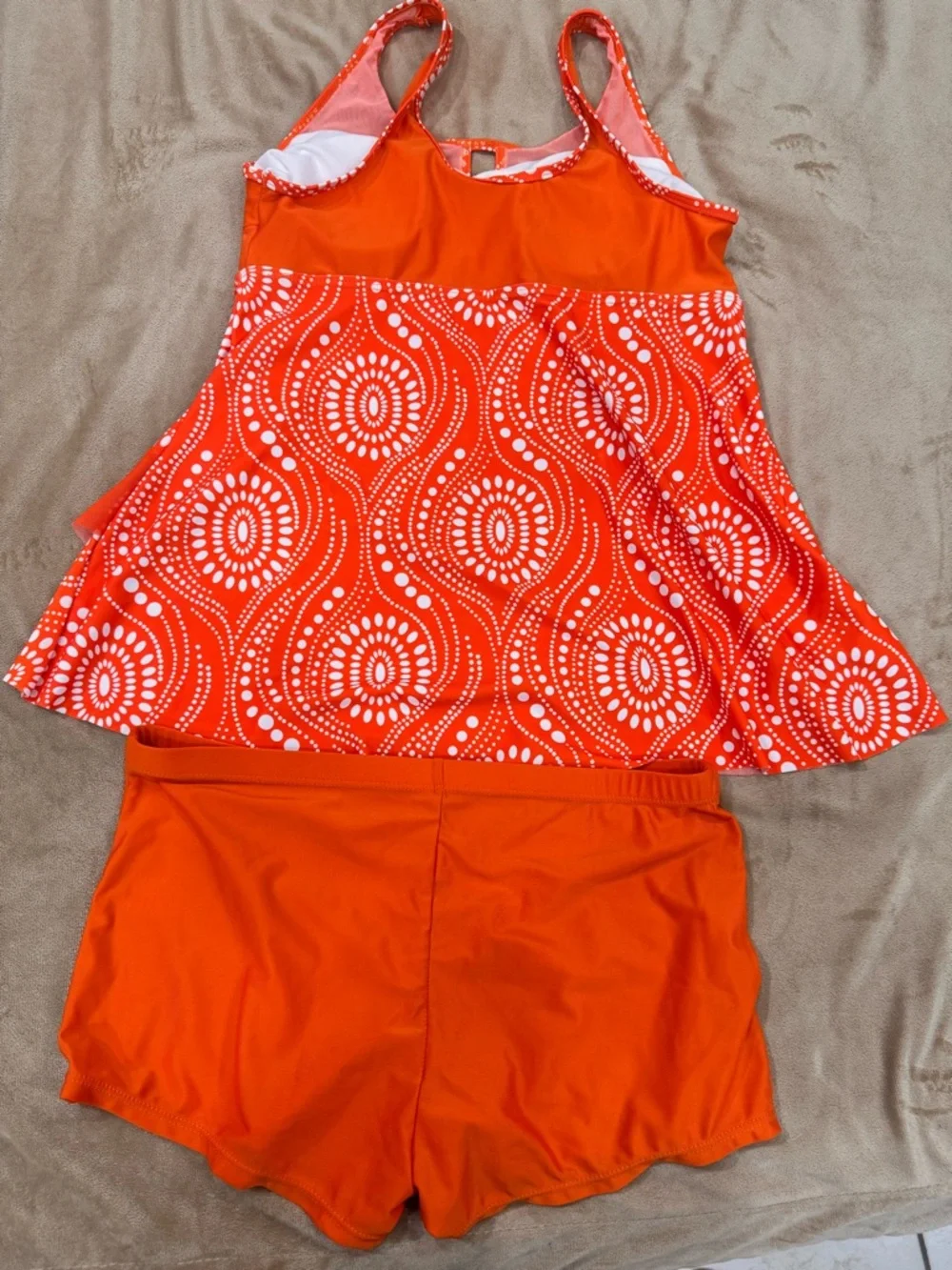 Orange Printed Tankini Swim Dress with Swim Shorts size 12